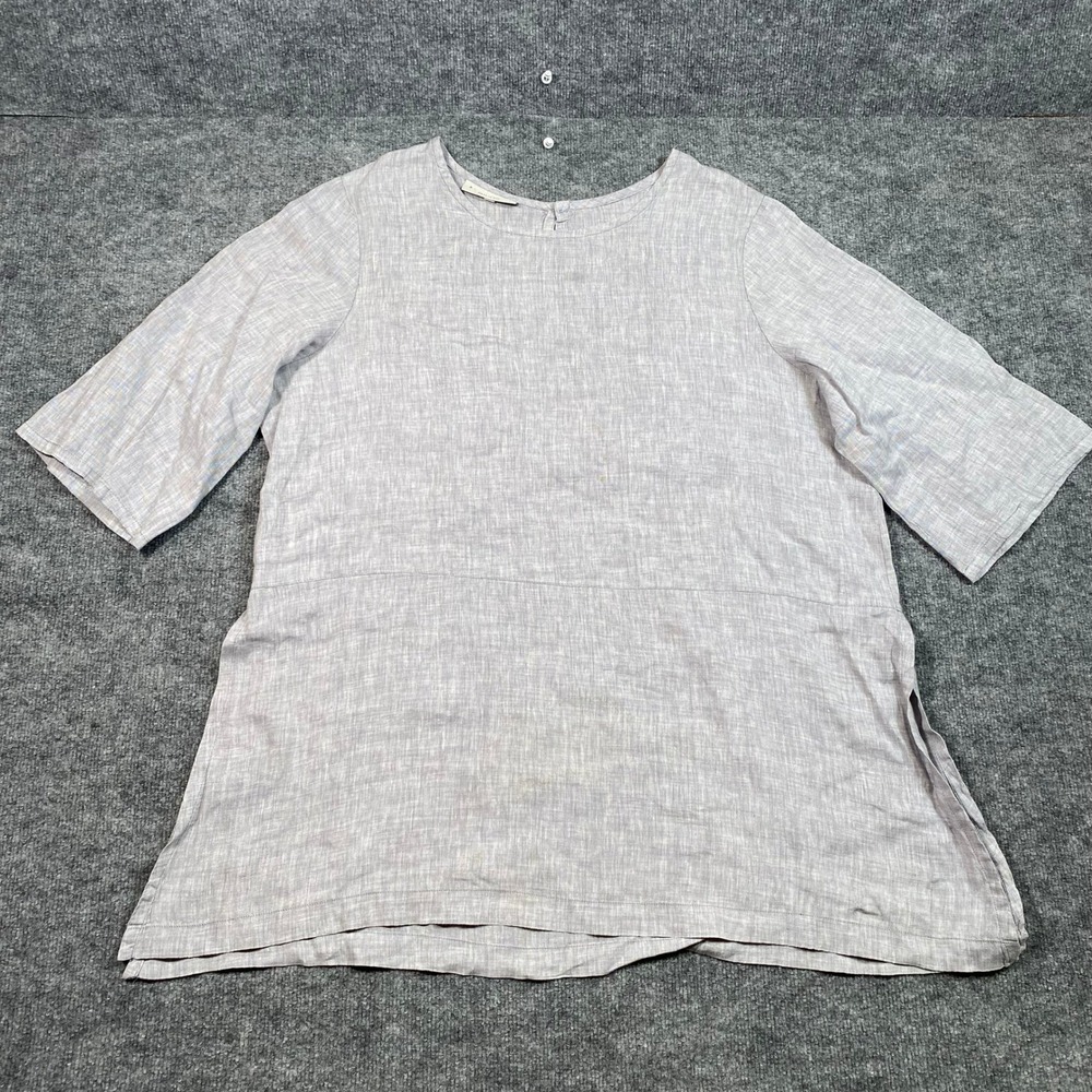 Bryn‎ Walker Womens 1X Linen Tunic Top Lavender Grey Elbow Sleeve Lagenlook USA